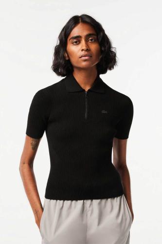 Lacoste γυναικεία πλεκτή πόλο μπλούζα μονόχρωμη με κεντημένο έμβλημα - AF4953 Μαύρο 40
